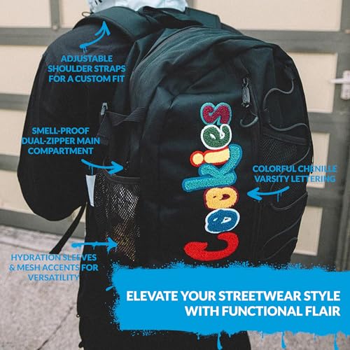 Image of COOKIES Bungee Smell Proof Backpack - Large Odorless Travel Backpack for Men & Women, Carry-On, Work, Stylish & Spacious Bag 23.1L - Black
