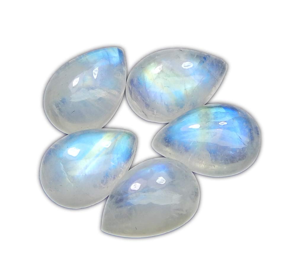 MyhealingworldMyhealingworld Blue Fire Rainbow Moonstone AAA Quality Natural Calibrated 8x12mm Pear Shape Cabochon Loose Gemstone 5 pcs box.