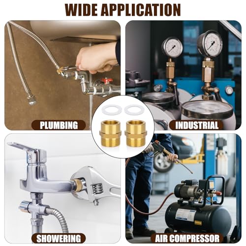 2-Pack Brass AG/IG Reducer Adapter 3/4\ Male to 1/2\ Female Thread | 1/2\ FeMale to 3/4\ male Thread | Durable Pipe Connection Converter with Rubber Seal for Water/Gas/Liquid Systems