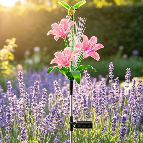 Luces solares de flores y colibrí para jardín exterior con protección impermeable 3