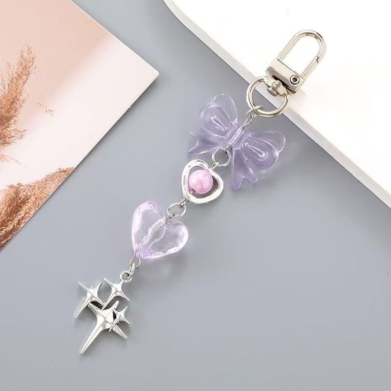 4Pcs Cute KeychainY2K Car Keychains for Women Girls Bag Phone Charms Purse Accessories Star Decor - Image 7