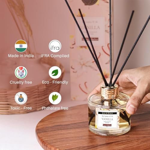 Image of Soul & Scents Vanilla Reed Diffuser Set - 120ml with Free 6 Fiber Reed Sticks Each | Toxin Free & Stress Relief | Long Lasting | Smoke Less Room Freshener for Home, Bedroom & Office | Pack of 2