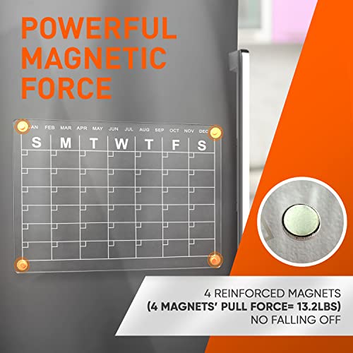 Acrylic Calendar For Fridge Magnetic Dry Erase Board For Refrigerator 16’’X 12’’ Fridge Calendar Dry Erase Calendar With 5 Dry Erase Markers And Eraser #TOP2