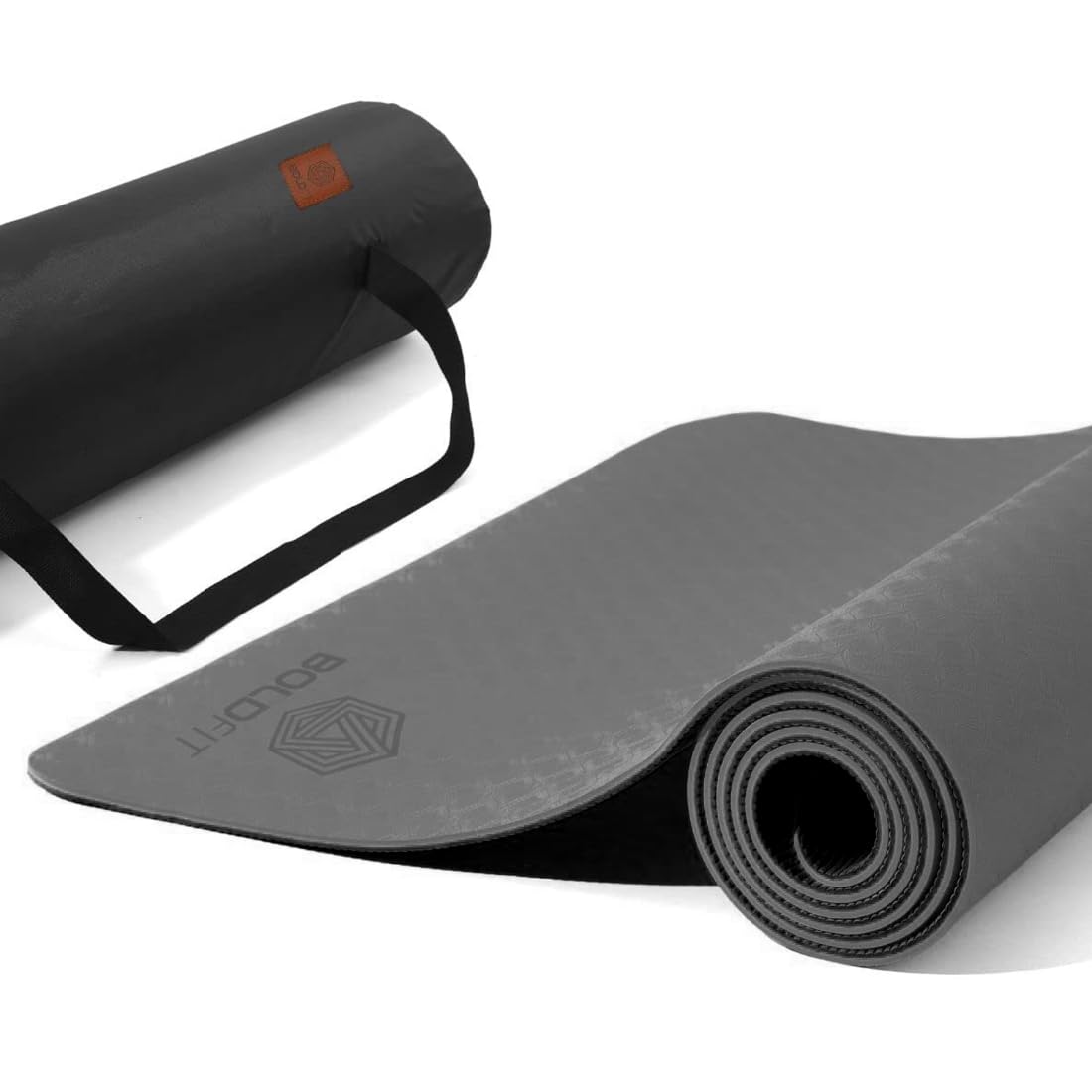 Boldfit Yoga Mat for Women and Men With Cover Bag - TPE Extra Thick Exercise Mat for Workout, Fitness - Anti-Slip 6mm Gym Mat in Black Grey
