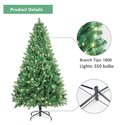 SHareconn 7.5 ft Pre-Lit Premium Artificial Spruce Hinged Christmas Tree with 550 Clear Lights, 1800 Branch Tips and Metal Stand - Thumbnail 3