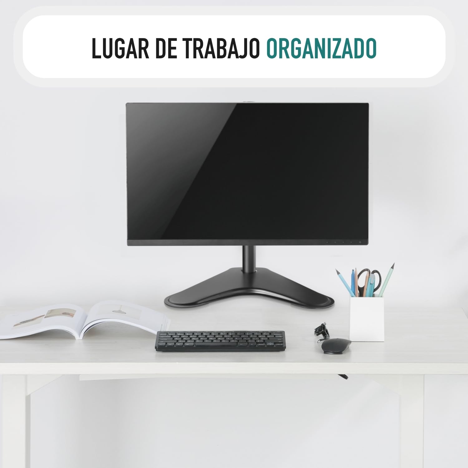 Soporte para 1 Monitores para 13”-32” Pantallas, Soporte Dos Monitores con Construcción Robusta, Brazo Monitor - Inclinación Ajustable ±45º/Giro 360º/Rotación 360º/Peso hasta 8KG/ VESA 75 y 100mm