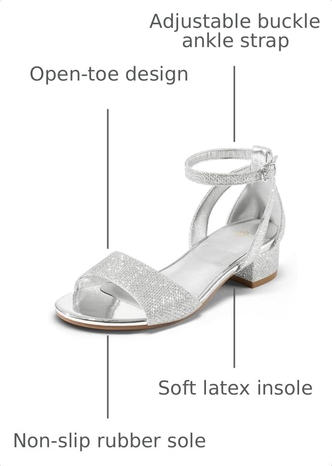 Image of K KomForme Girls Chunky Heel Ankle Strap Open Toe Dress Sandals