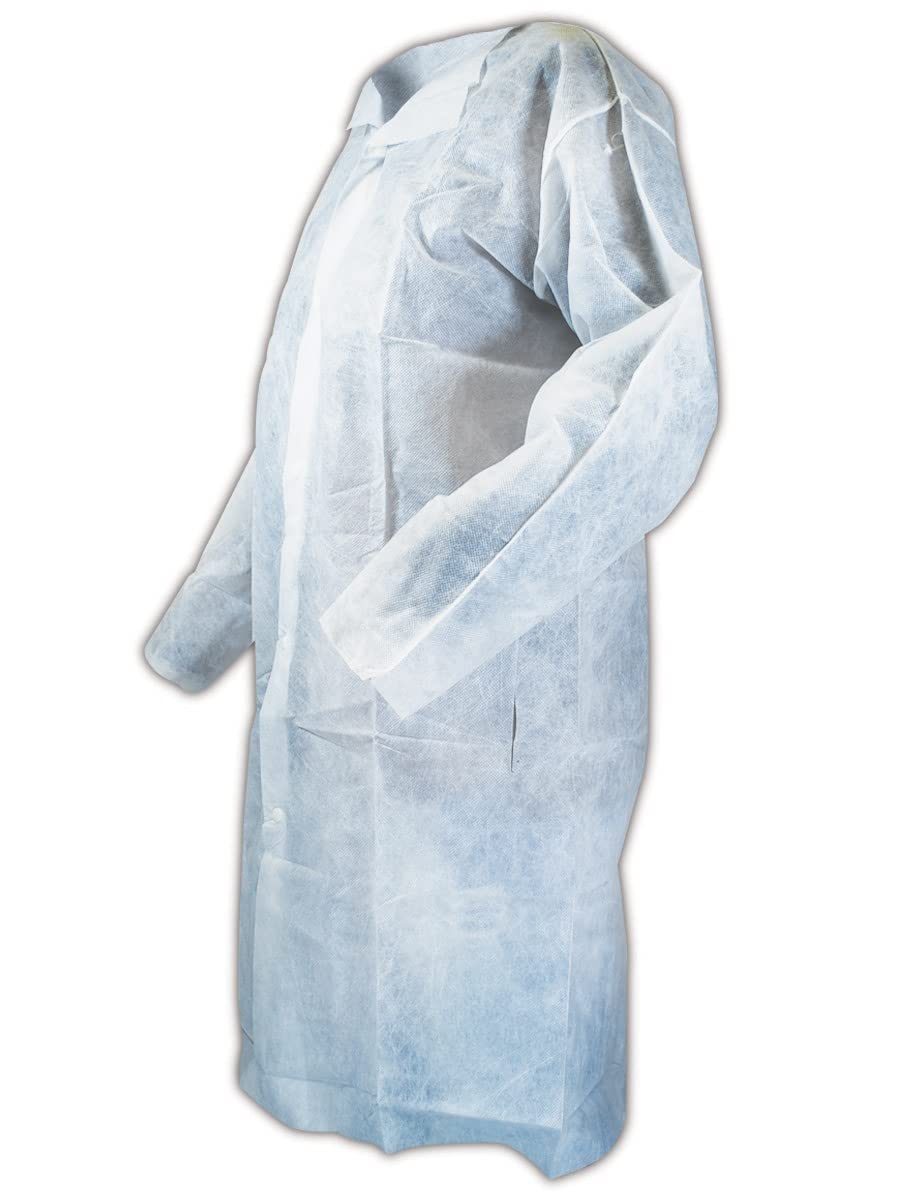 MAGID C6M EconoWear Lite N Kool Economy Polypropylene Lab Coat, Medium, White (Case of 50)