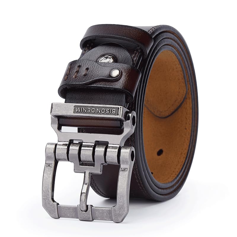 BISON DENIM Herrengürtel Leder Kleid Echtes Leder Classic Heavy Duty Schnalle Gürtel Casual für Jeans