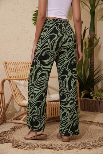 Image of KICZOY Women Flowy Pants Drawstring Waist Wide Leg Palazzo Beach Pants Loose Fit with Pockets