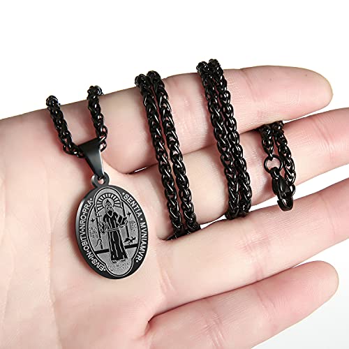 P. BLAKE Oval Saint Christopher/Michael/Joseph/Jude/Virgin Mary/Joseph/Francis/Patrick/Anthony/Benedict/Thomas Necklace for Men Women, Stainless Steel Catholic Patron Pendant with Chain 24 Inches
