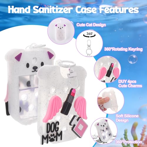 Image of Mity rain Hand Sanitizer Spray Case Compatible With Touchland, Cute Silicone Hand Sanitizer Holder Keychain with 4 Charms, Portable Refillable Sanitizer Accessory, Gift for Women And Teens