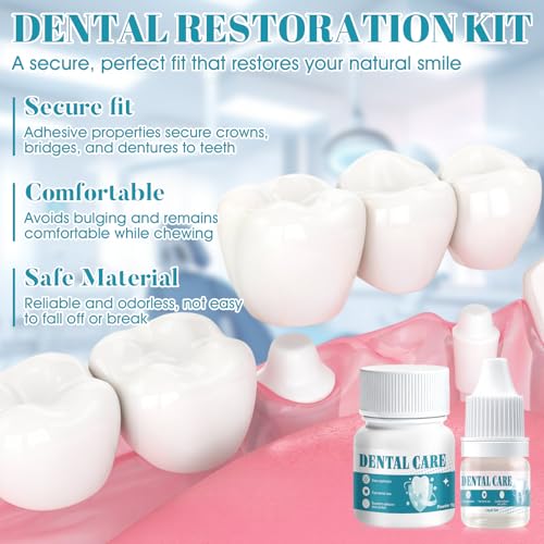 Zahnzement Selbsthärtend Dauerhaft, Zahnkleber für Kronen, Zahnprothesen Kleber, Lösung für Kronen, Brücken, Zahnkaries und Verlorene Füllungen