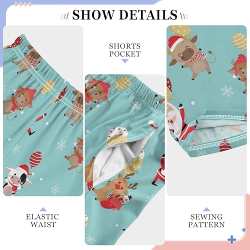 ZZXXB Xmas Cow Reindeer Boys Long Pants Soft Trousers Elastic Waist Kids Lounge Bottoms with Pockets S-XL4