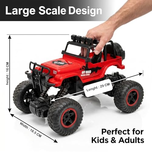Image of Big Size Rock Crawler Rc 4x4 Car Monster Truck Toy for Boys Girls Kids, Off-Road Vehicle with LED Headlights & Music, Dual Mist Fog Spray Function, Anti-Skid Rubber Tires, Birthday Gift 6121 Red