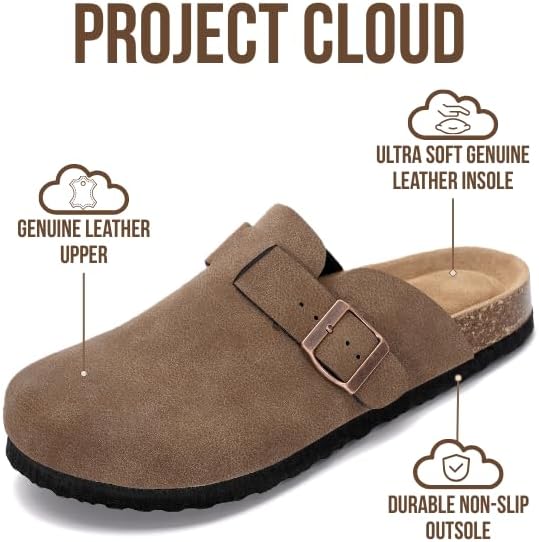 Project Cloud 100% Genuine Leather Footbed Clogs for Women - Memory Foam Arch Support Slippers for Women - Trendy Slip-ons Women's Mules & Clogs Sandals - Image 2