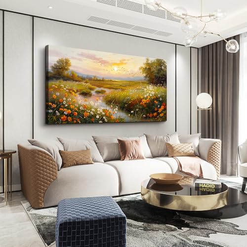 ERQINHUA Large Canvas Wall Decor For Living Room Wall Art For Bedroom Flower landscape Watercolour Painting Office Farmhouse Mural Countryside Sunrise Scenery Wall Picture Artwork Home Decor30 X60