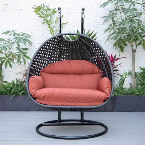 Image of Double Seater Hammock Swing Chair with Stand & Cushion | Heavy Duty Powder Coated Steel Frame | Outdoor Indoor Hanging Swing for Patio Balcony Garden Terrace Living Room (Grey-Orange)