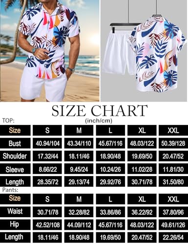 Image of Yimoon Men's Summer 2 Piece Outfits Tropical Print Short Sleeve Button Down Hawaiian Beach Shirt and Shorts Set