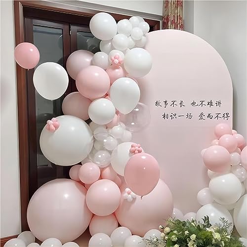 Image of 130Pcs 18 /12 /10 /5 Inch Pastel Pink and White Balloon Garland Arch Kit | Different Sizes White and Pink Latex Balloons for Baby Shower, Princess Birthday, Wedding Arch Decor