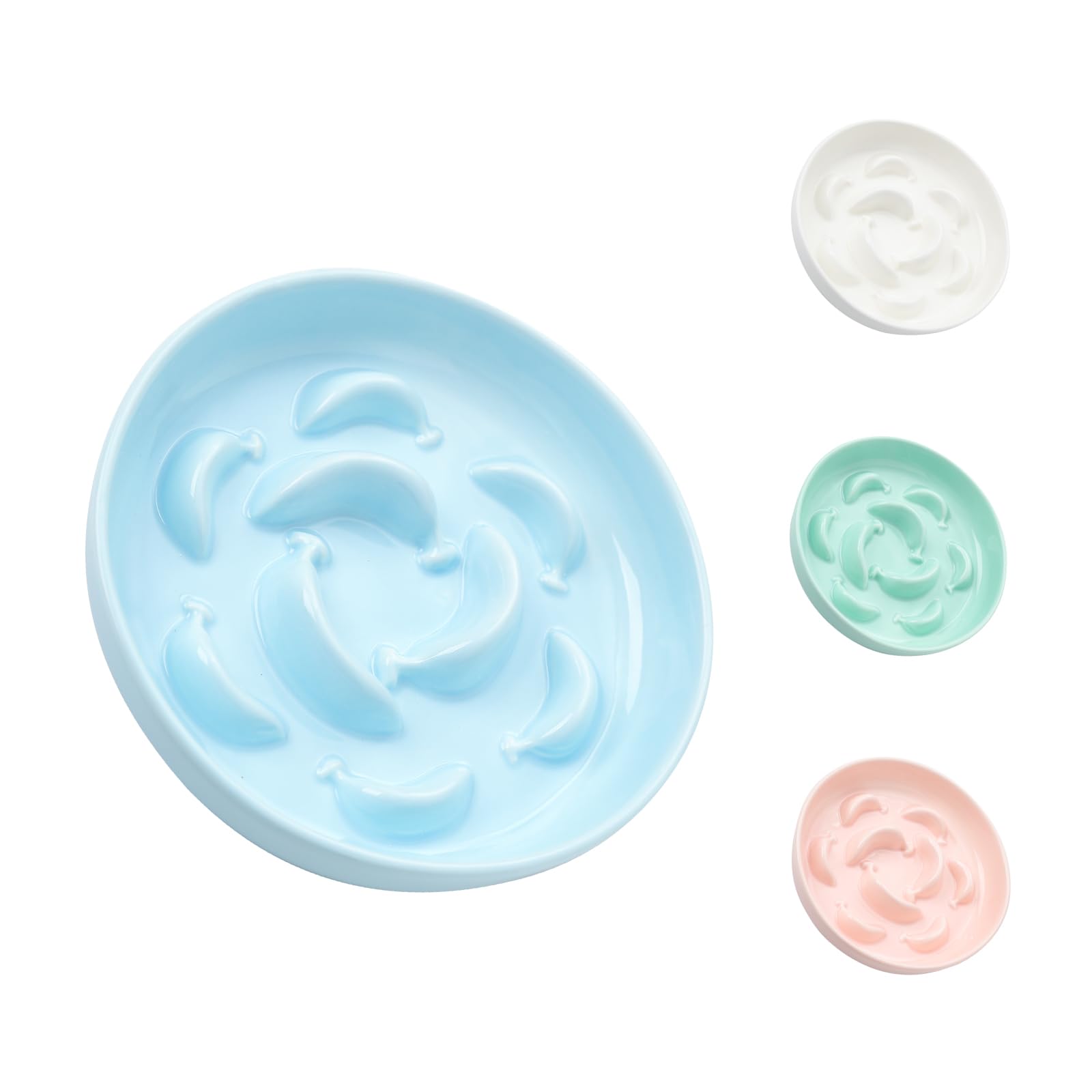 Ceramic Cat Slow Feeder Bowl - Pastel Series Cat Plate for Dry and Wet Food - Cute Maze Feeder Dish for Healthy Eating - Dishwasher Safe - 6.3''W x