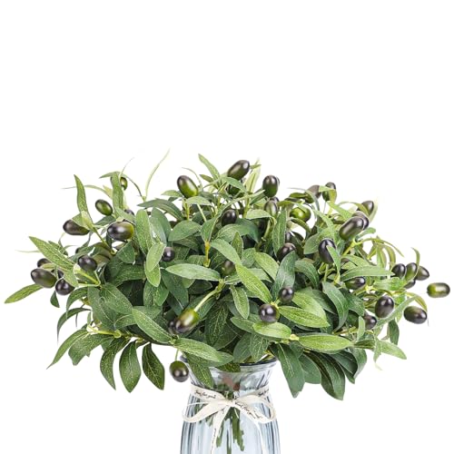 Erlandens 30pcs Faux Olive Leaves Stems 10&rdquo; Tall Artificial Plants Olive Branches for Small Vase...