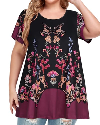 Image of JOELLYUS Plus Size Tops for Women Tunic Floral Casual Short Sleeves T Shirts Flowy Blouses 2026