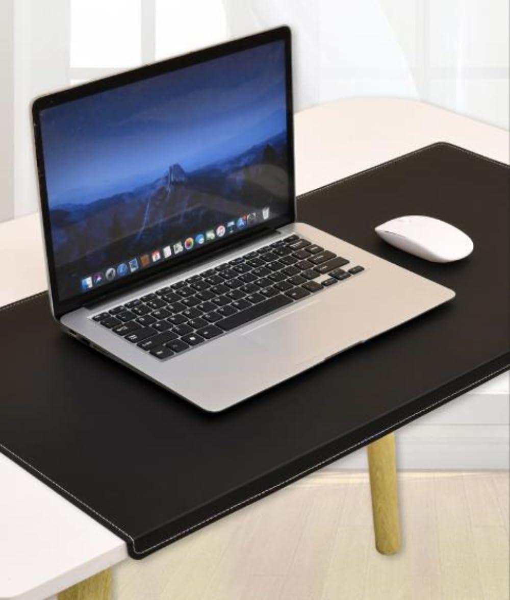 Schreibtischunterlage aus PU-Leder, 2,5 mm dick, glatte Schreibunterlage mit gesperrtem Rand, rutschfeste Tischunterlage für Laptop/Tastatur/Maus, wasserdicht, abwischbar, Schwarz (schwarze