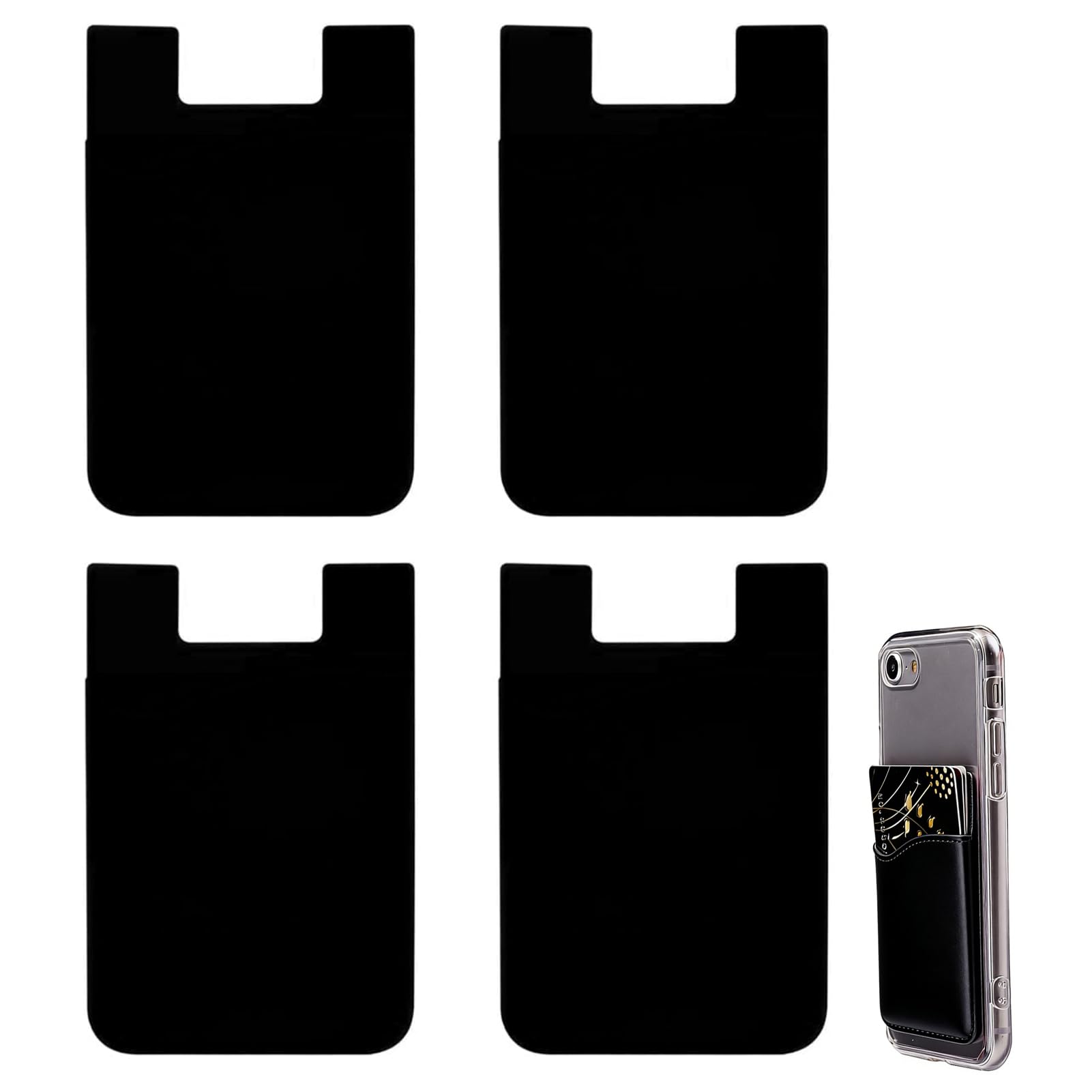 Porte Carte Telephone Adhésif Noir, Pochette Carte Bancaire Silicone Simple Couche pour Smartphone