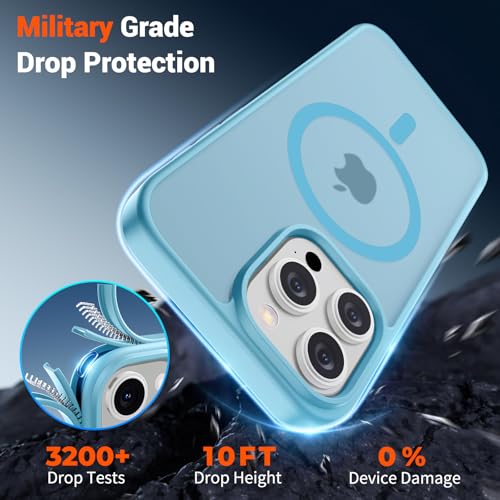 Image of SUPFINE Magnetic for iPhone 15 Pro Case (Compatible with MagSafe) (Military Grade Drop Protection) Slim Translucent Matte Shockproof Phone Cover,Light Blue
