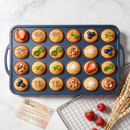 Vnray Mini Silicone Muffin Pan with Frame Non Stick Cupcake Tin Baking Mold