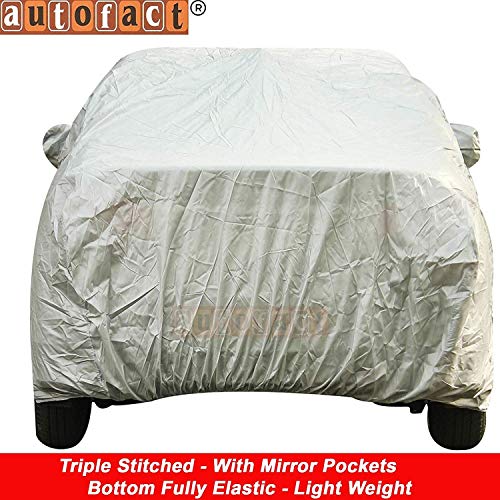 Image of Autofact Waterproof Car Body Cover Compatible for Ford Figo Aspire (Mirror Pockets, Triple Stitched, Bottom Fully Elastic, Light Grey 2 X 2 Matty)