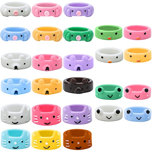 Beupy 25 Pieces Cute Candy Crystal For Women Teen Girls Chick Frog Clay Ring Resin Animal Rings Colorful Chunky Rings Funny Rings Aesthetic Acrylic Rings Cartoon Stackable Ring Y2K Rings Jewelry #TOP7
