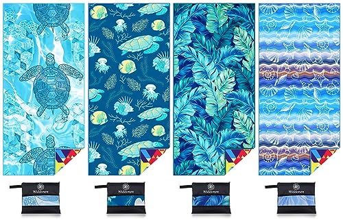 4 Pack Microfiber Lightweight Beach Towel Sand Free Quick Dry Absorbent Thin Compact Towels for Swimming Pool Camping Beach Accessories Large Easy Pack Travel Things for Vacation Essentials Gift
