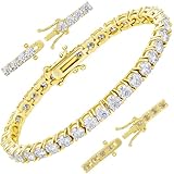 Gugots Moissanite Tennis Bracelet for Women Men 3MM 6.5inch Yellow Gold Plated S925 Sterling Silver D Color VVS1 Round Cut Moissanite Bracelets