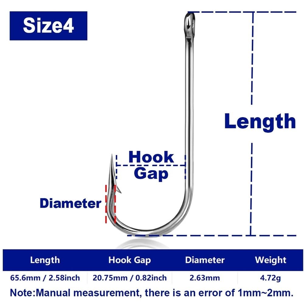 Ami da Pesca 50 PCS Fish Saltwater Long Shank Fishing Hooks Lure Bait Holder Hook for Catfish Snapper Barbed Hooks for Fishing Rigs Sliver Gancio da Pesca(4)