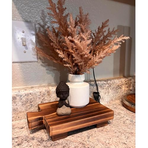 Image of COKOKERT Wood Pedestal Stand Riser,Wood Tray for Kitchen Bathroom Sink Decor,Wooden Dish Soap Tray for Soap Dispenser,Makeup,Guest Towels,Candles,Plants