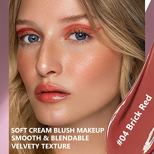 Prreal Liquid Blush, Velvet Cream Blush Face Makeup, Matte Soft Liquid Blusher for Cheek, Long-lasting and Waterproof, Dewy Finish Cheek Tint Blush to Create Natural-looking Flush, Brick Red - Image 4