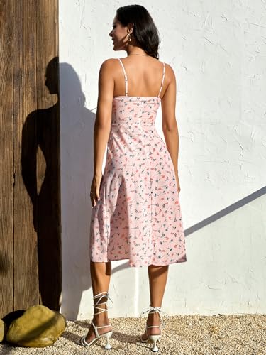 Image of Women's Elegant Floral Dress Coll. (All-Seasons) - Sleeveless /Short /Midi, V-Neck Ruffle, Fashion Casual Party Dresses