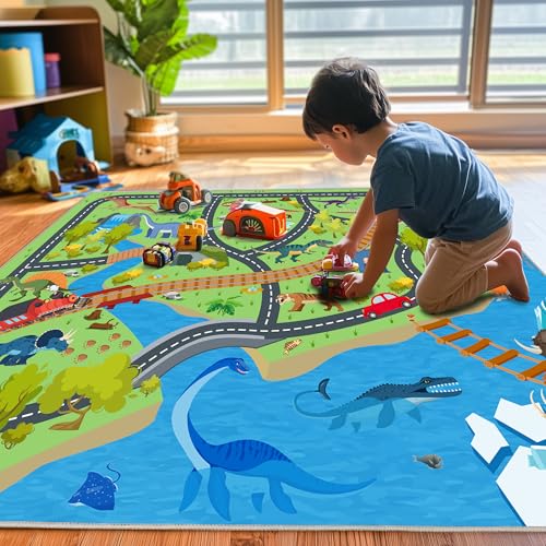 Kids Rugs for Playroom - Soft & Non-Slip 4x5 Feet Dinosaur Play Mat,Childrens Dinosaurs Carpet Washable Rug for Classroom Nursery Bedroom Boys - Image 4