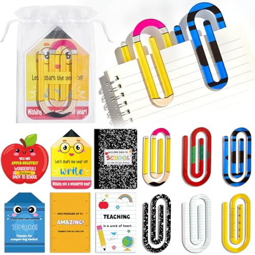 12 Sets Jumbo Acrylic Paper Clips Teacher Appreciation Gift Bulk Large Book Marks Clips with Cards Organza Bag Pagination Mark Paperclip Bookmark Gift for Crafts Home Office Classroom Teacher Supplies