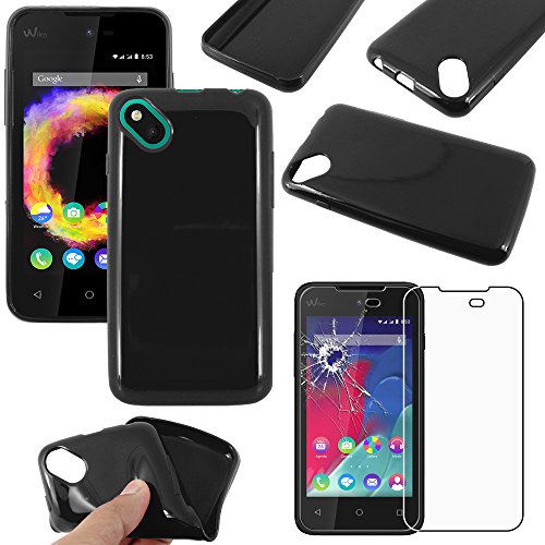 ebestStar - Coque Compatible avec Wiko Sunny 1 (2016) et Sunset 2 (2015) Etui Housse Silicone Gel TPU Souple Anti-Choc, Noir + Film écran en Verre Trempé [Appareil: 128 x 65.6 x 10.9mm, 4.0'']
