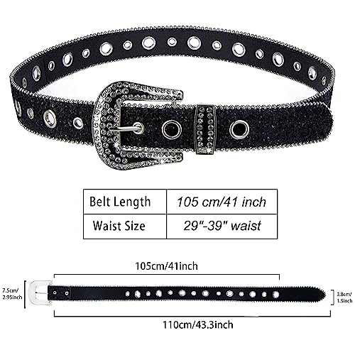 Womens Rhinestone Studded Western Leather Belt for Jeans Cowboy Waist Belts Fit Waist 27"-39"3