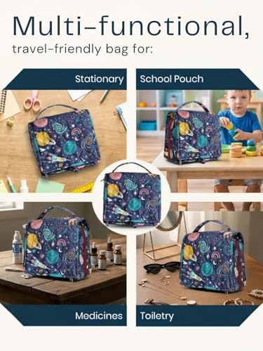 Image of Foldable Travel Kit | Multipurpose All-in-One Compact, Durable, Lightweight, Waterproof, Bag | Travel Friendly Pouch Ideal for Diaper, Medicines, Accessory & Toiletry (OuterSpace Print)