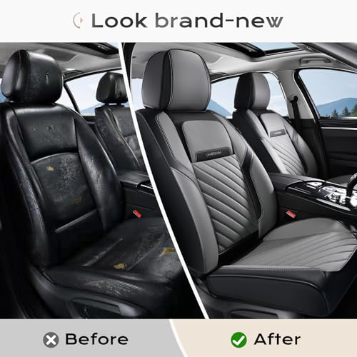 Image of Coverado Car Seat Covers Front Set, Luxury Nappa Leather Seat Covers Universal Fit Waterproof Non-Slip Breathable Automotive Seat Protectors for Cars, SUVs, Trucks