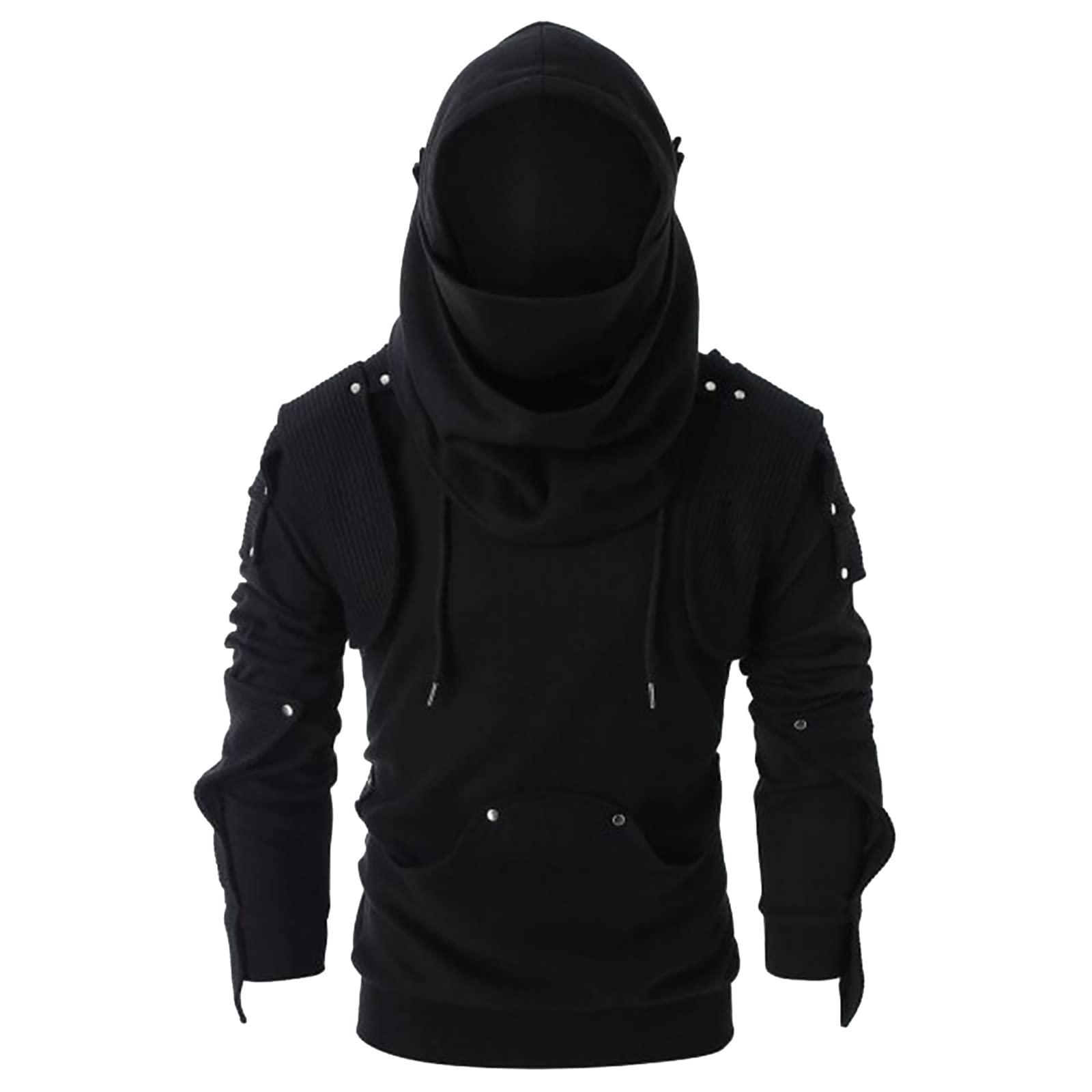 Felpa con cappuccio da uomo con cappuccio ninja, a maniche lunghe, vintage, gotico, steampunk, nero, hip hop, cosplay, costume