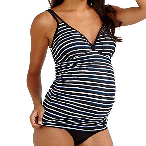 BenCreative Traje de baño Esencial de Maternidad de Las Mujeres Tankini Calzoncillos con triángulo + Chaleco Estampado de Rayas a Rayas Negras Black L/38-40