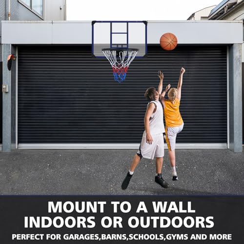 AOKUNG Wall-Mounted Basketball Hoop, 35 \"x 24\" shatterproof Back,PVC， Folding, Durable Hoop and All-Weather net for Indoor/Outdoor Game - Thumbnail 2