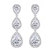 EVER FAITH Bridal Silver-Tone 3 CZ Teardrop Dangle Earrings Clear Austrian Crystals