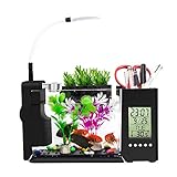 水槽 Decdeal 卓上ミニ水族館 多機能 おしゃれ 魚飼育セット LCD テーブルランプ 置き時計 温度計 目覚まし時計 USB充電 観賞魚やカメが飼える 循環ポンプ オフィス 家 装飾